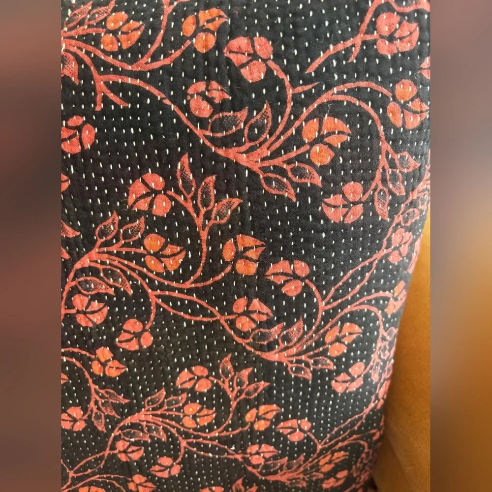 NWT Vintage One Of A Kind Sari Kantha Pillow-22in Black and Orange Floral